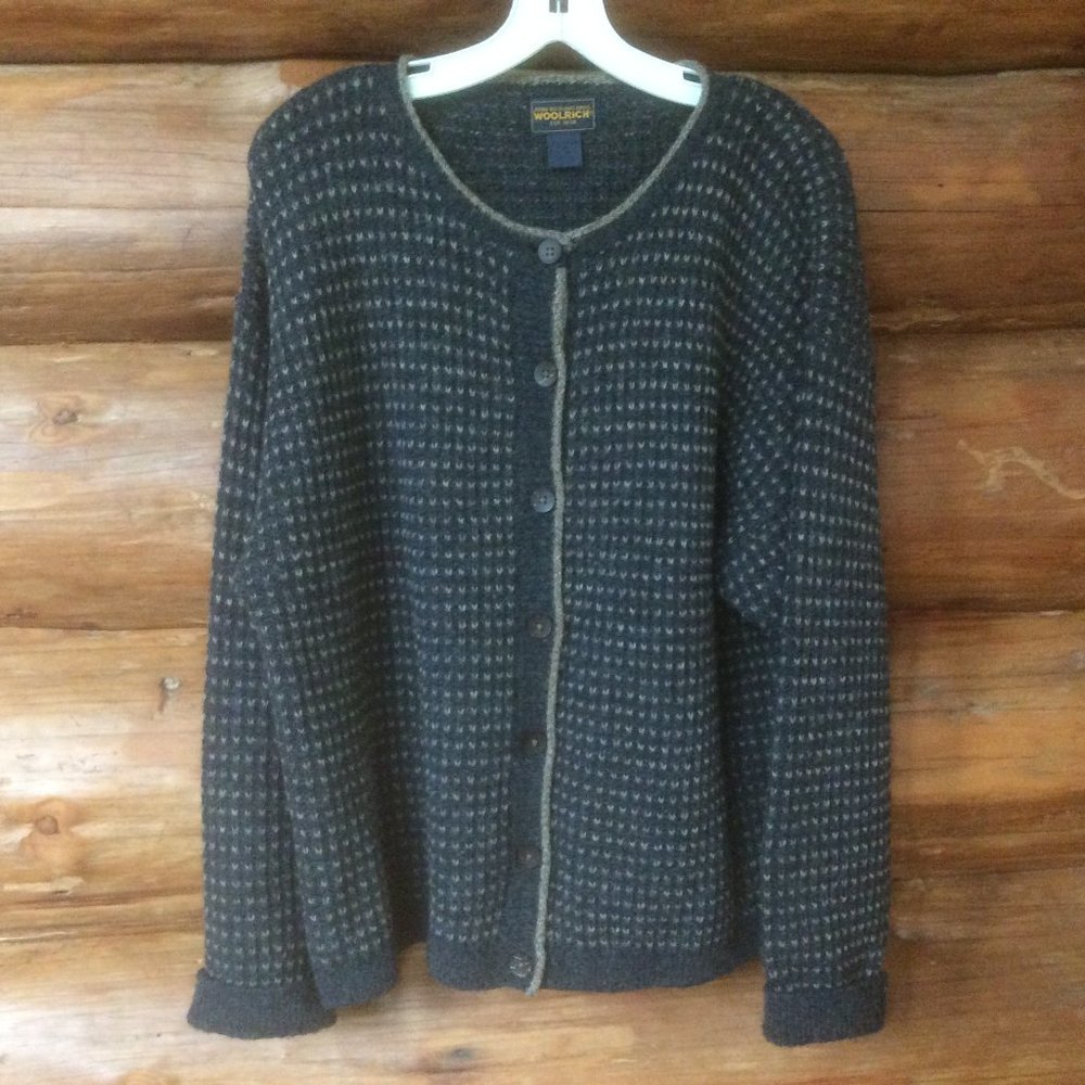 Woolrich Dark Gray and Tan Wool Button Down Cardigan Women's Sweater Size XL